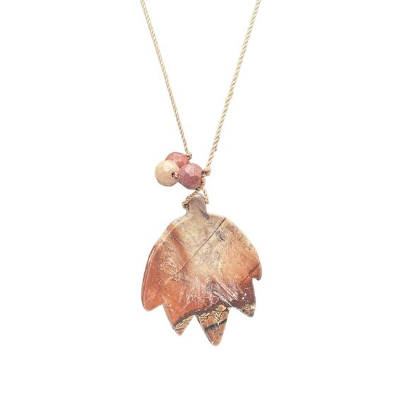 Necklace Women Soapstone Carved Leaf Fall Autum Silver 925 Clasp 17” - Picture 3 of 5